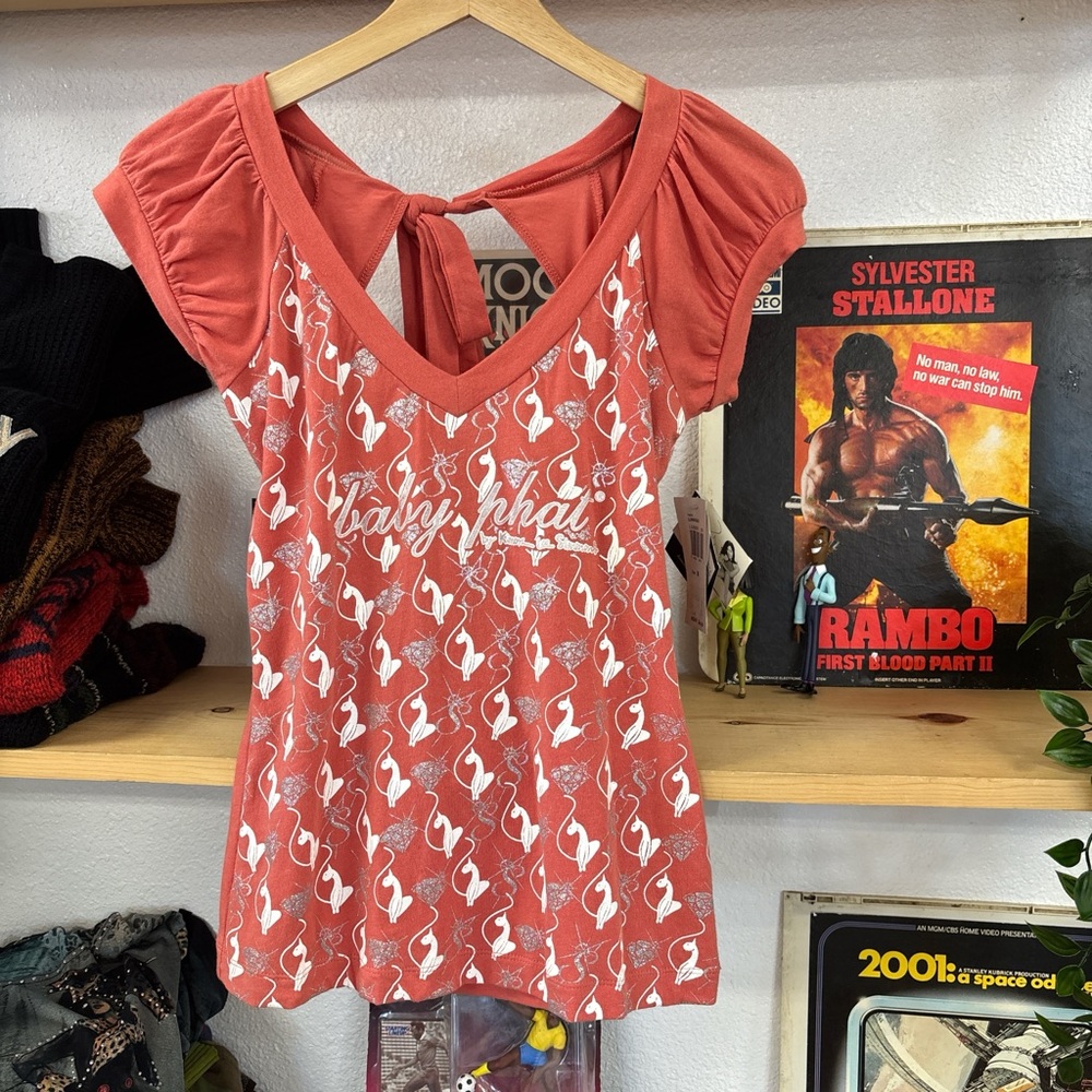 Vintage Baby Phat Orange Pink Puff Sleeve Blouse